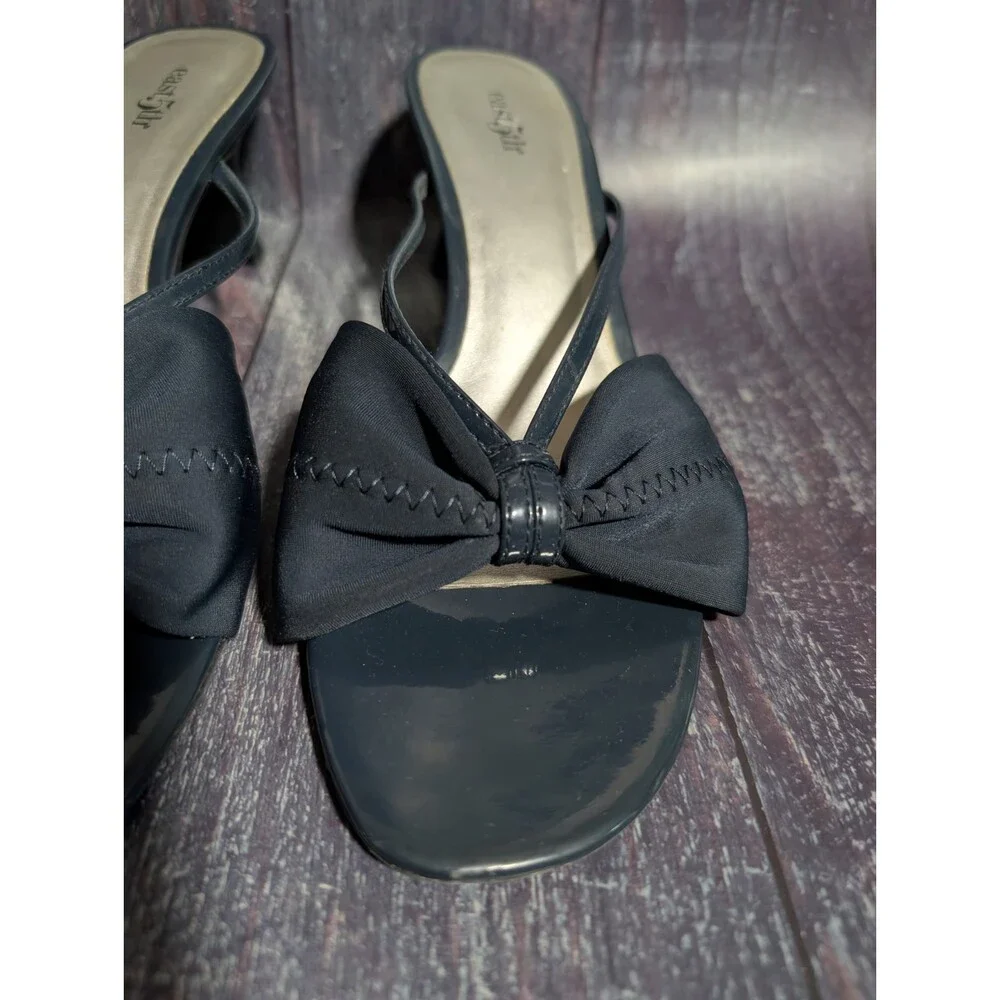 East 5th Navy Blue Strappy Fabric Bow Peep Toe Shoes Size 9M 2.5